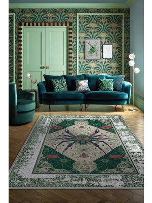 Homshtag Nuh'un Gemisi Koleksiyonu Örümcek, Çiçek Desenli Art Deco Tarzı Vintage Halı,Çok Renkli Maksimalist Halı