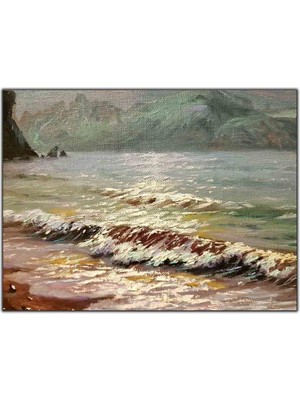 Tablo Dekor Sahile Vuran Dalgalar Yağlı Boya Dokulu Tablo