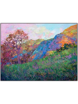 Tablo Dekor Büyük Ağaç ve Dağ Manzarası Yağlı Boya Dokulu Tablo