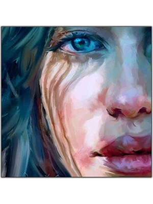 Tablo Dekor Mavi Gözlü Ağlamış Kadın Kanvas Tablo