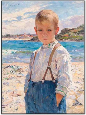 Tablo Dekor Deniz Kenarındaki Sarışın Çocuk Yağlı Boya Dokulu Tablo