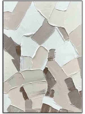 Tablo Dekor Soyut Gri Krem ve Bej Kompozisyon Orijinal Yağlı Boya Tablo