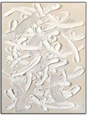 Tablo Dekor Soyut Krem Zemin Üzeri Beyaz Dokunuşlar Orijinal Yağlı Boya Tablo