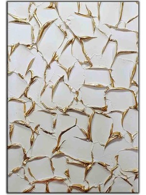 Tablo Dekor Soyut Altın Detaylı Dokular Orijinal Yağlı Boya Tablo