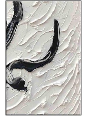 Tablo Dekor Soyut Beyaz Doku Zemin ve Siyah Çizgiler  Orijinal Yağlı Boya Tablo