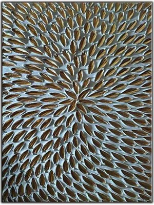 Tablo Dekor Soyut Beyaz ve Altın Yapraklar Orijinal Yağlı Boya Tablo