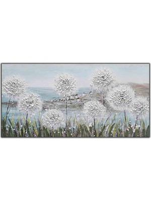 Tablo Dekor Karahindiba Tohumu ve Deniz Manzarası Orijinal Yağlı Boya Tablo