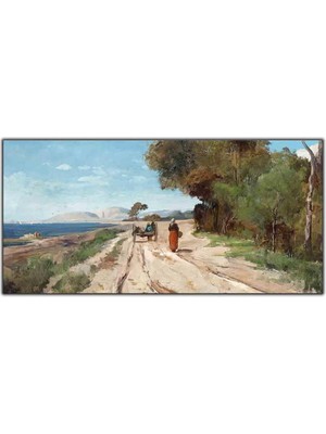 Tablo Dekor Göl Kenarında Patika Yolda Yürüyen Insanlar Orijinal Yağlı Boya Tablo