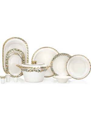 Schafer Tılsım Jade Yemek Takımı 60 Parça 12 Kişilik Yeşil Bone China Desenli