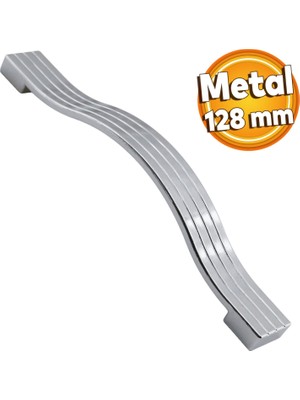 Badem10 Akasya Metal Mobilya Mutfak Dolabı Çekmece Kapı Dolap Kapak Kulpu Kulbu Krom 128 mm Kulp