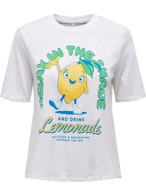 Only Kadın Onlfammy Bisiklet Yaka Meyve Baskılı T-Shirt 15296955 Beyaz