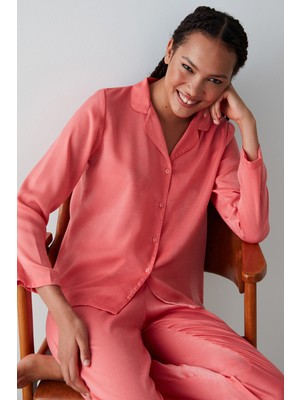 Rosy Saten Gömlek Pantolon Pijama Takımı