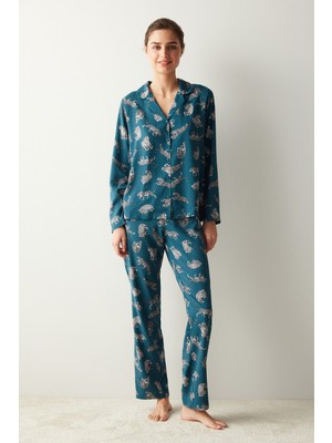 Base Dark Printed Gömlek Pantolon Pijama Takımı
