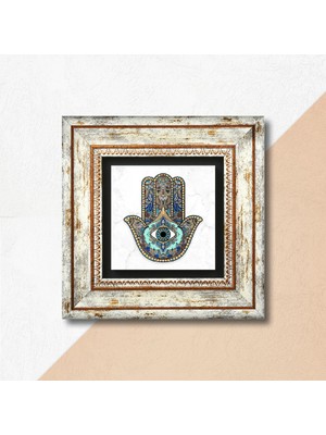 Pinecone Fatma Ana Eli (Hamsa) Taş Duvar Tablosu Çerçeveli Duvar Dekoru Wall Art T1-01