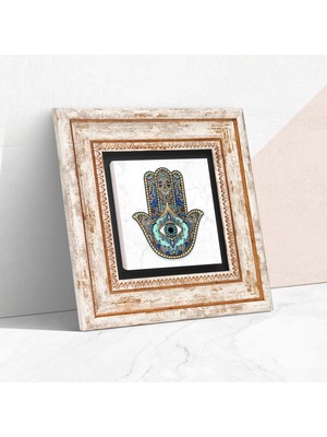 Pinecone Fatma Ana Eli (Hamsa) Taş Duvar Tablosu Çerçeveli Duvar Dekoru Wall Art T1-01