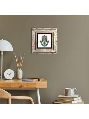 Pinecone Fatma Ana Eli (Hamsa) Taş Duvar Tablosu Çerçeveli Duvar Dekoru Wall Art T1-01