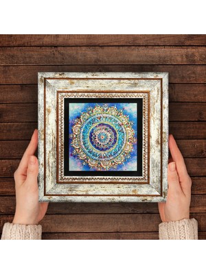 Pinecone Mandala Taş Duvar Tablosu Çerçeveli Duvar Dekoru Wall Art T1-229