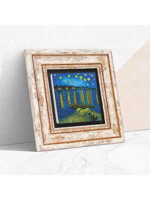 Pinecone Stone Van Gogh Ren Nehri’nde Yıldızlı Bir Gece Çerçeveli Taş Duvar Tablosu – Dekoratif Modern Sanat, Ev ve Ofis Dekoru |TK1-293|