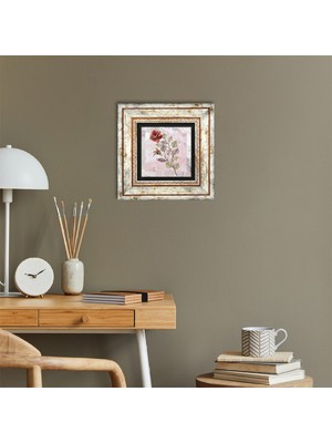 Pinecone Gül Çiçek Taş Duvar Tablosu Çerçeveli Duvar Dekoru Wall Art T1-334