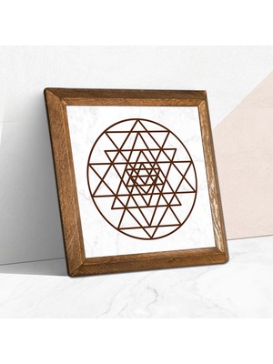 Pinecone Sri Yantra Taş Duvar Tablosu Ahşap Çerçeveli Duvar Dekoru Wall Art 25x25cm W1-175