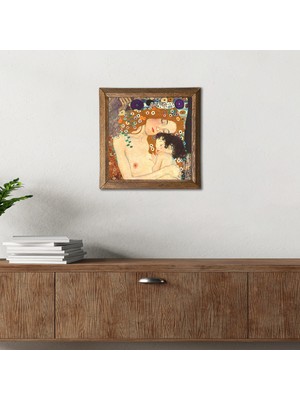 Pinecone Gustav Klimt Anne Çocuk Taş Duvar Tablosu Ahşap Çerçeveli Duvar Dekoru Wall Art 25x25cm W1-26