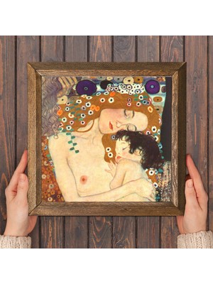 Pinecone Gustav Klimt Anne Çocuk Taş Duvar Tablosu Ahşap Çerçeveli Duvar Dekoru Wall Art 25x25cm W1-26