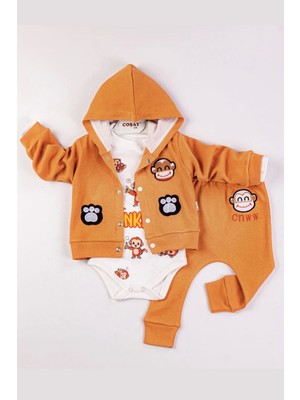 Cndr Monkey Nakışlı Kapişonlu Erkek Bebek Takım