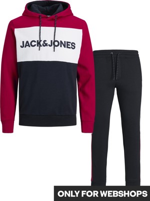 Jack & Jones Jjelogo Blocking Sweat Hood Set Mp Noos Erkek Sweatshirt - 12220850 Tango Red Set Pack