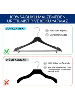 Milano Home 10'lu Ahşap Görünümlü Plastik Siyah Kıyafet Elbise Askısı Askılığı Gömlek Askısı Pantolon Askısı