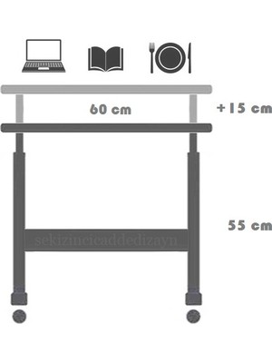 servetavcı Yükseklik Ayarlı Laptop Sehpası  Atlantik Çam 40 x 60 cm (Tekerli)