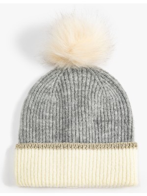 Koton Örgü Bere Lastikli Peluş Ponponlu