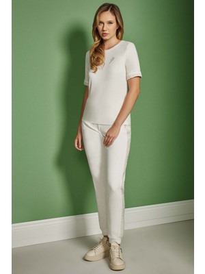 Guitar Kısa Kollu Ekru Penye Bluz