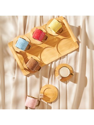 Karaca Bambu Tepsi Hediyeli 6 Kişilik Renkli Kahve Fincan Takımı 90 ml