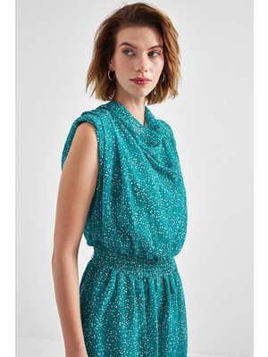 Sevinç Collection Ay Kol Beli Lastikli Astarlı Şifon Elbise