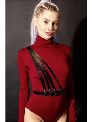 Sınırsız Market Elbise Üstü Deri Aksesuar Bel ve Omuzdan 4 Şerit Detaylı - Siyah - Tek Ebat