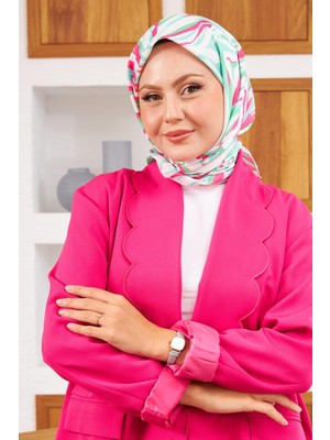 İpekhan Nature Zebra Soft Eşarp Yeşil Koyu Pembe 1141-19