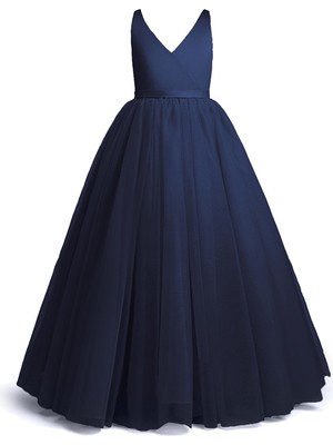 Kids Life Çocukların Dünyası Kız Çocuk Lacivert Prenses Balo Düğün Doğum Günü Elbise Mezuniyet Elbise