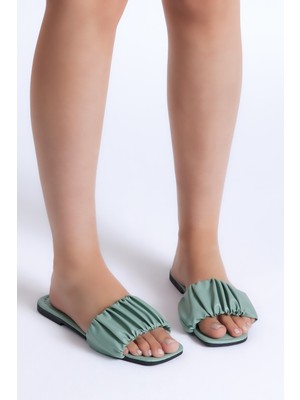 Tonny Black Kadın Su Yeşili Önü Büzgülü Tek Bantlı Terlik