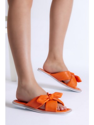 Tonny Black Kadın Turuncu Fiyonklu Çapraz Bantlı Terlik