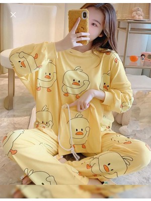 Rasa Beauty Civciv Uzun Kollu Süper Soft Penye Pijama Takımı Bere Hediyeli
