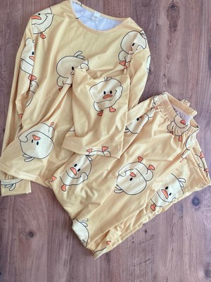 Rasa Beauty Civciv Uzun Kollu Süper Soft Penye Pijama Takımı Bere Hediyeli