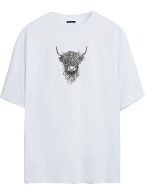 The Wert Iskoç Sığır Baskılı Beyaz Oversize Tshirt