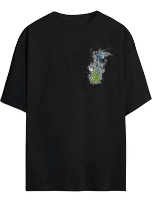 The Wert Gitar Kafatası Baskılı Siyah Oversize Tshirt