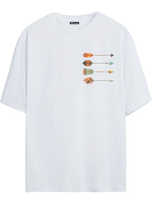 The Wert Dört Renkli Oklar Baskılı Beyaz Oversize Tshirt