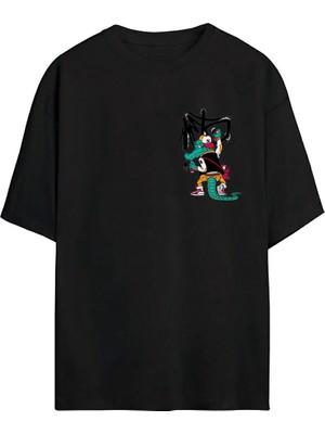 The Wert Timsah Grafiti Baskılı Siyah Oversize Tshirt