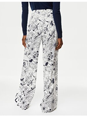 Marks & Spencer Çiçek Desenli Wide Leg Saten Pantolon