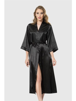 Ahu Aria's Closet Kırmızı Uzun Saten Sabahlık