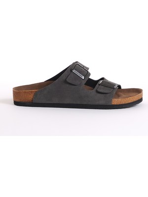 Tonny Black Unisex Füme Rahat Kalıp Poli Taban Çift Tokalı Nubuk Terlik