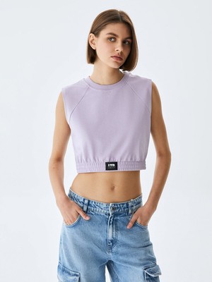 LTB Kadın Beli Lastikli Crop Lila Atlet