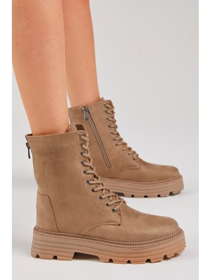 Tonny Black Kadın Vizon Süet Poli Taban Arkası Fermuar Detaylı Rahat Kalıp Bağcıklı Bot